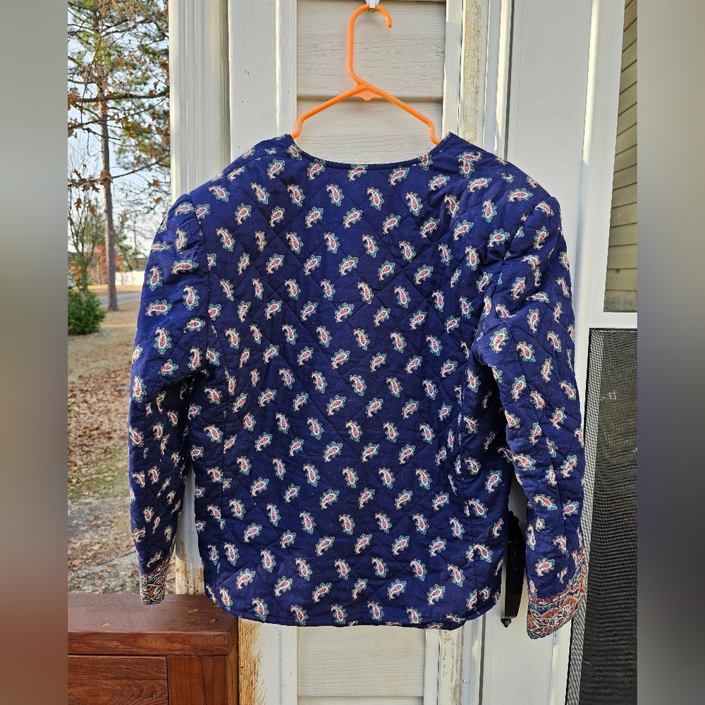 Vintage 70s Quilted Vera Bradley USA Blue Paisley Coat Jacket size L Indiana - Picture 2 of 10